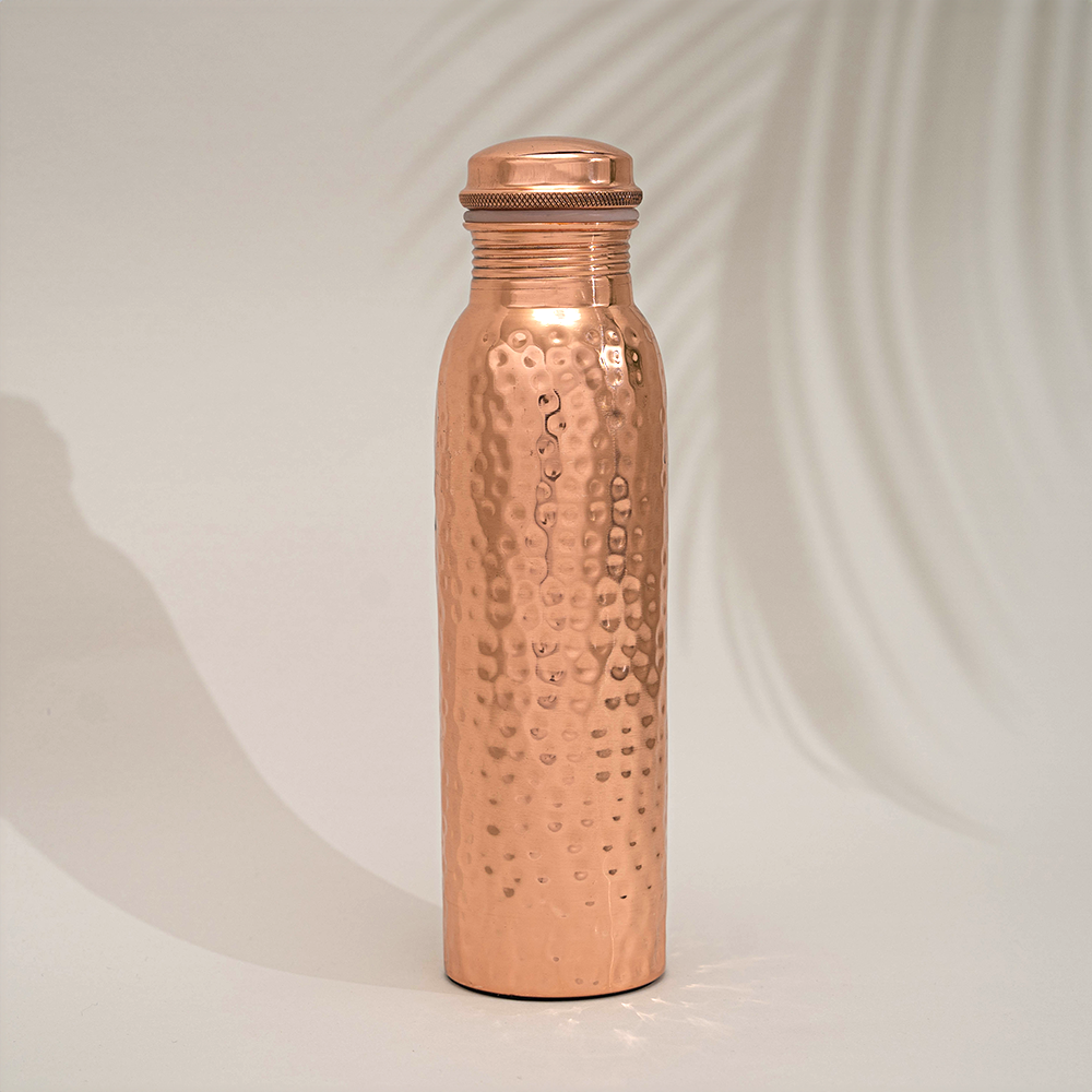 Pure Copper Water Bottle Hammered - 1 liter - Gift Idea from Ayurveda Specialist B.V. at The Prince Webshop