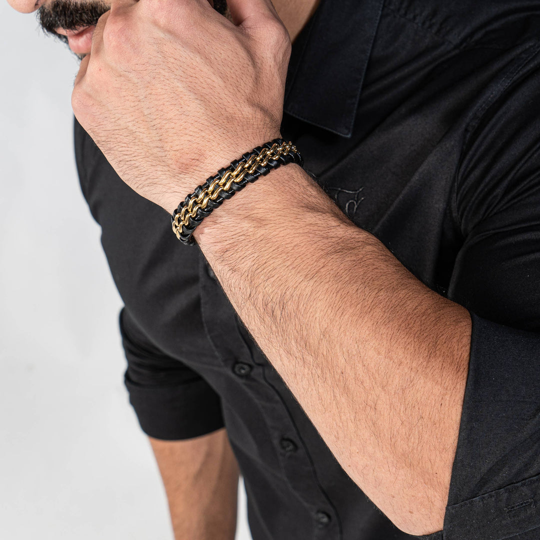 Læderarmbånd ”Steel” - Guld & Sort - Armbånd fra SERASAR hos The Prince Webshop