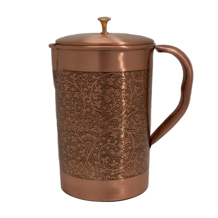 Pure copper jug ​​with floral pattern and lid ± 2 liters - Bartender Gear from Ayurveda Specialist B.V. at The Prince Webshop
