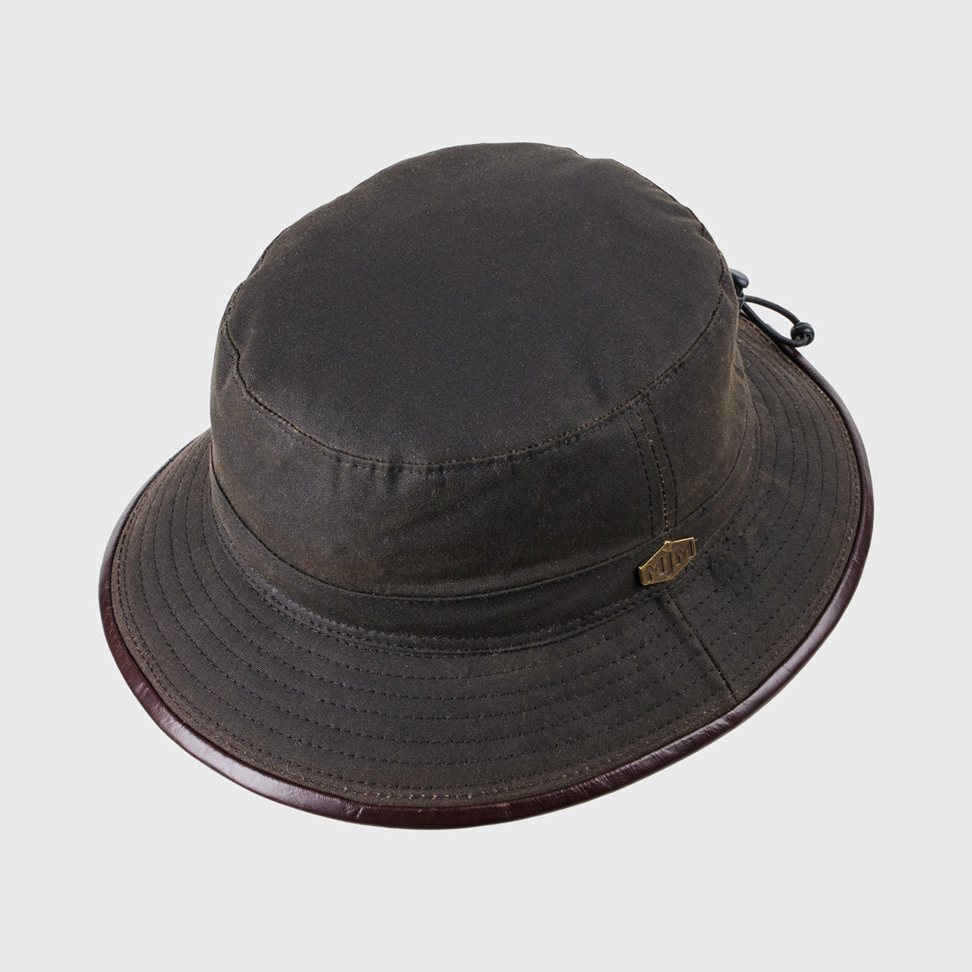MJM 10044 Wax Cotton Brown Oilskin - Bucket Hat in Brown - S (56 cm) - Bucket Hat from MJM Hats at The Prince Webshop