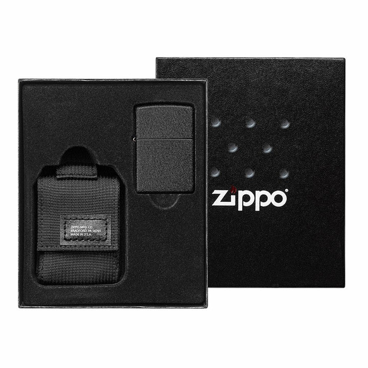 Zippo Molle Pouch OD Black + Black Crackle Lighter - Gift Idea from Zippo at The Prince Webshop