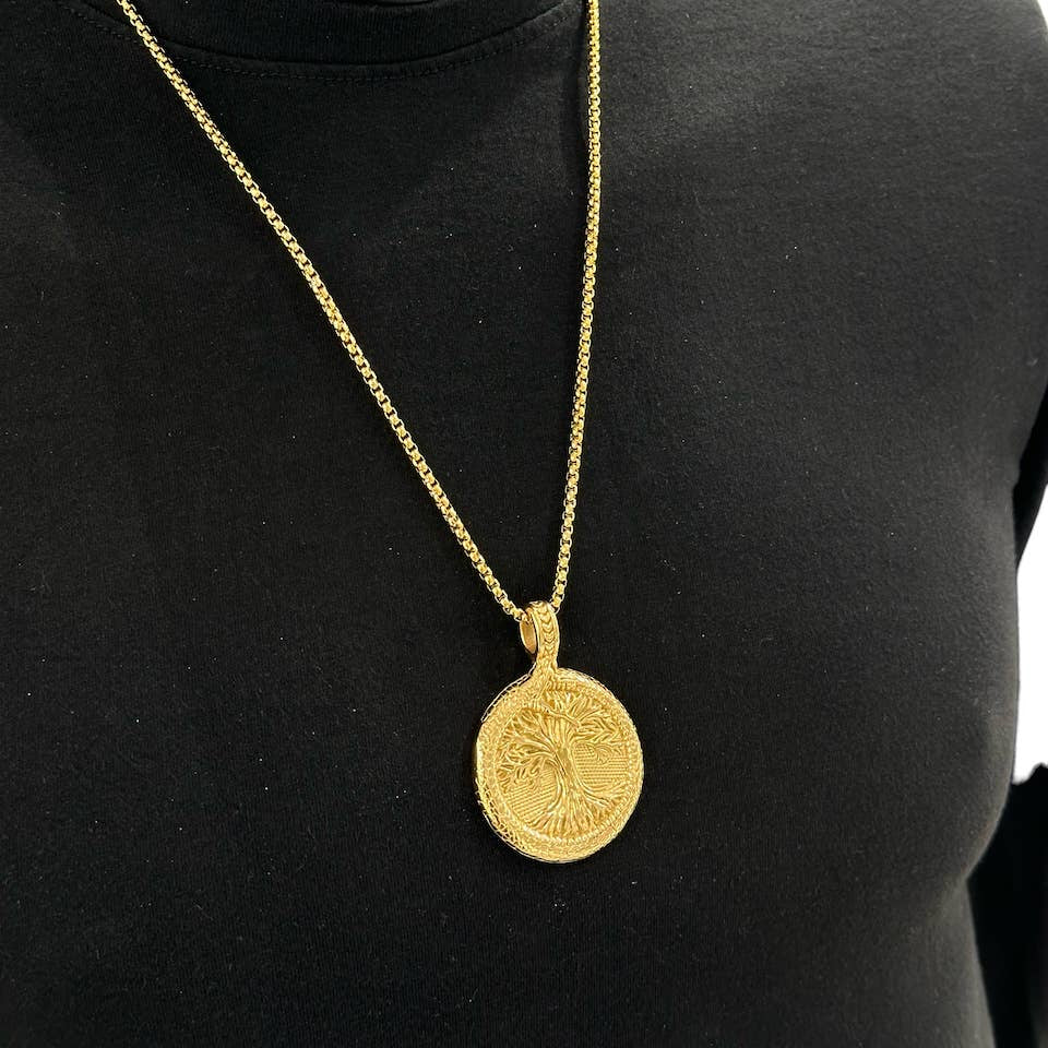 Tree of Life vedhæng i rustfrit stål med kæde - guld eller sølv - Halskæde fra BYREN | ÉLINE L'ATELIER hos The Prince Webshop
