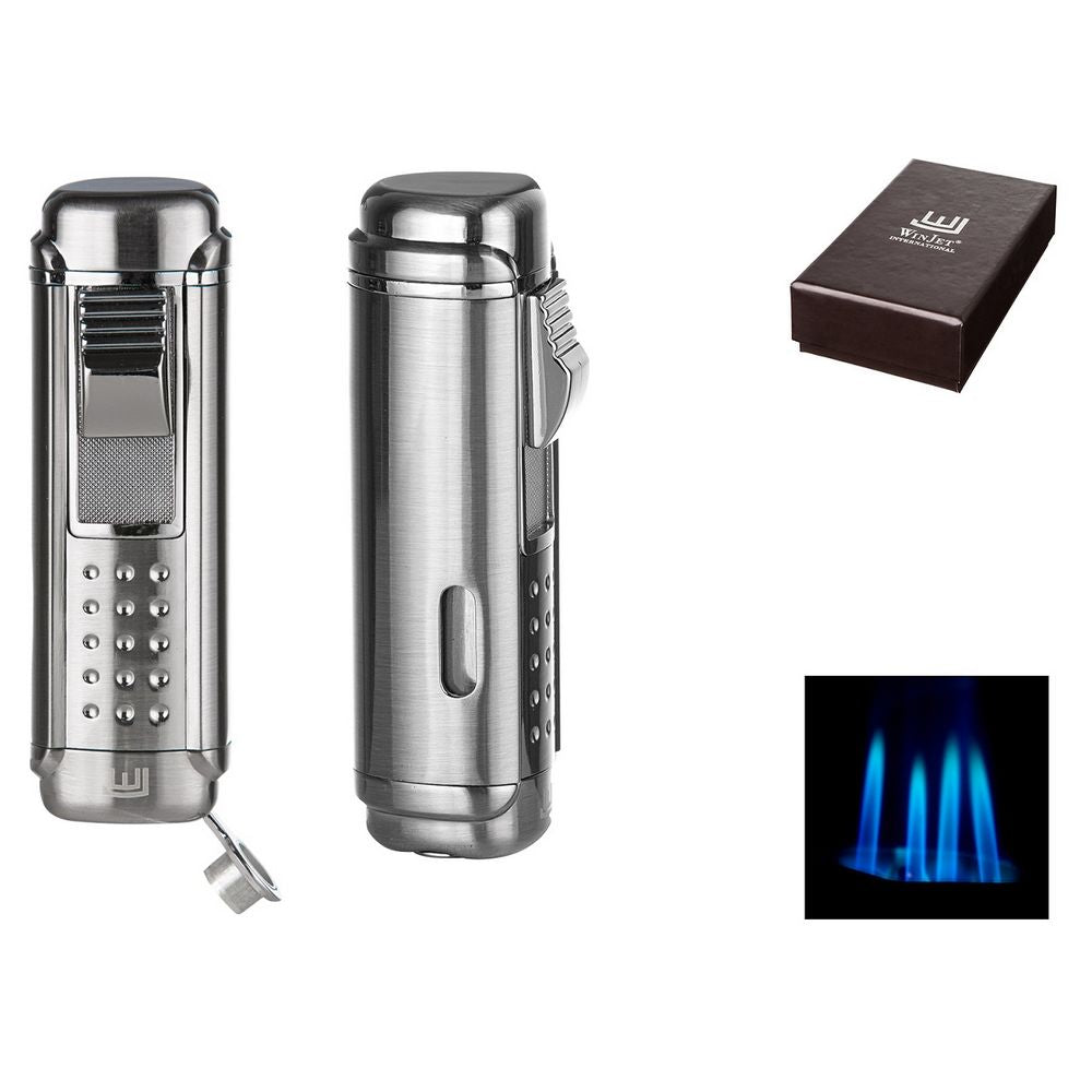 Winjet Cigar Lighter 4 x Jet Chrome Satin w/Puncher - Lighter from Winjet at The Prince Webshop