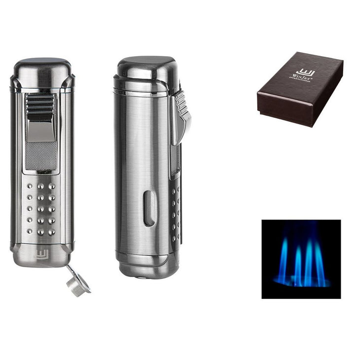 Winjet Cigar Lighter 4 x Jet Chrome Satin w/Puncher - Lighter from Winjet at The Prince Webshop