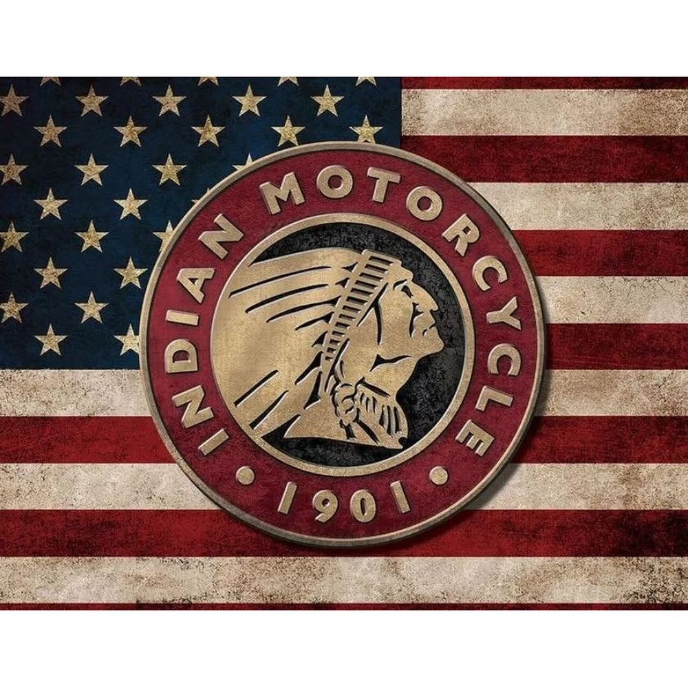Retroworld Indian Motorcycle US Flag Metalskilt - 40 x 30 cm - Metalskilt fra Retroworld hos The Prince Webshop