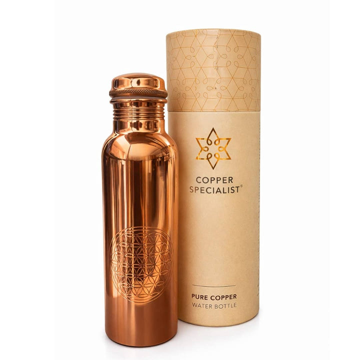 Ren poleret kobberflaske "Flower of Life" 850 ml