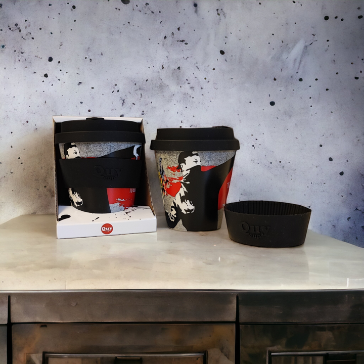 Banksy Travel Cup in RPET 230 ml - The Flower Thrower - Mug from URBAN.ITY at The Prince Webshop