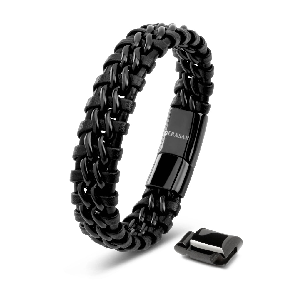 Læder Armbånd „Steel“ - All Black - Armbånd fra SERASAR hos The Prince Webshop