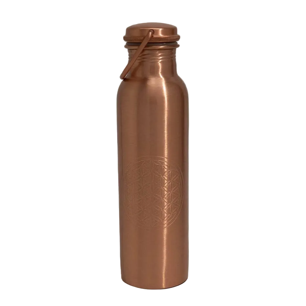 Ren kobber vandflaske flower of life med håndtag ± 950 ml - Drikke Flaske fra Ayurveda Specialist B.V. hos The Prince Webshop