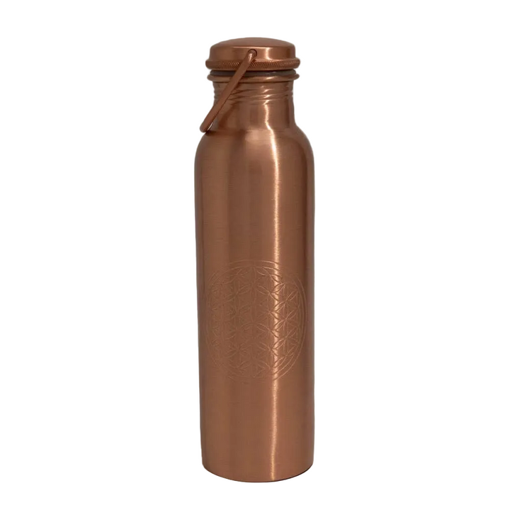 Ren kobber vandflaske flower of life med håndtag ± 950 ml - Drikke Flaske fra Ayurveda Specialist B.V. hos The Prince Webshop