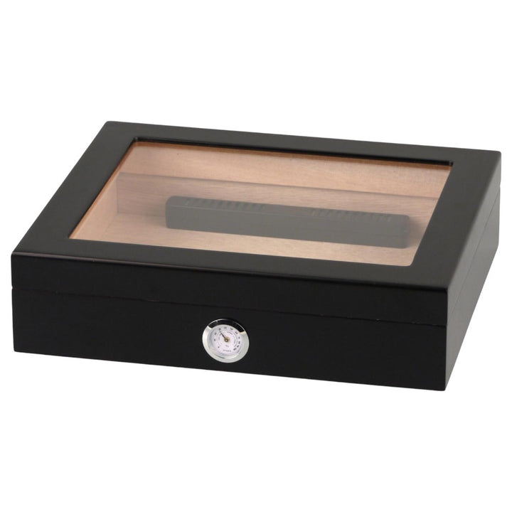 Humidor Black Matte Glass Window - til ca. 20 cigarer - Cigar Humidor fra The Prince's Collection hos The Prince Webshop