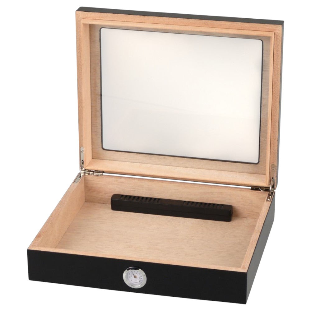 Humidor Black Matte Glass Window - til ca. 20 cigarer - Cigar Humidor fra The Prince's Collection hos The Prince Webshop