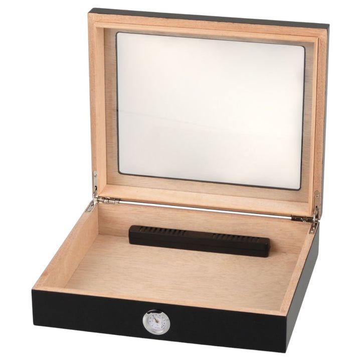 Humidor Black Matte Glass Window - til ca. 20 cigarer - Cigar Humidor fra The Prince's Collection hos The Prince Webshop