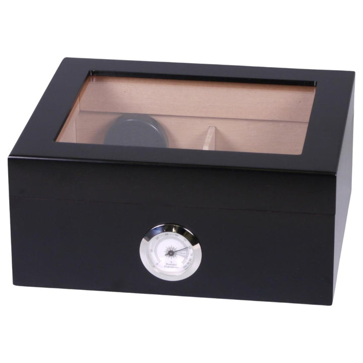 Humidor Black Matte Top Glass Window - til ca. 25 cigarer - Cigar Humidor fra The Prince's Collection hos The Prince Webshop