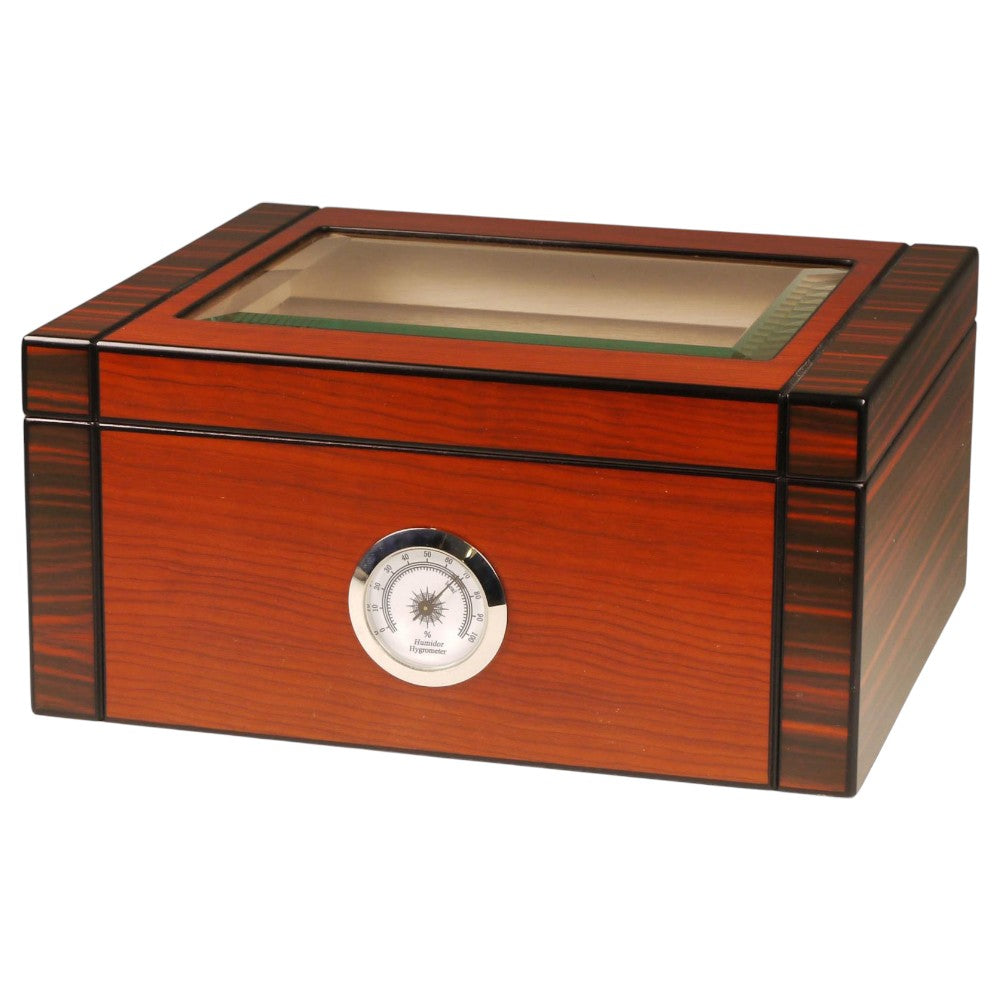 Humidor Black Redbrown Top Glass Window - til ca. 25 cigarer - Cigar Humidor fra The Prince's Collection hos The Prince Webshop