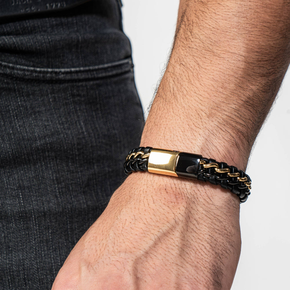 Læder Armbånd “Steel” - Sort & Guld - Armbånd fra SERASAR hos The Prince Webshop