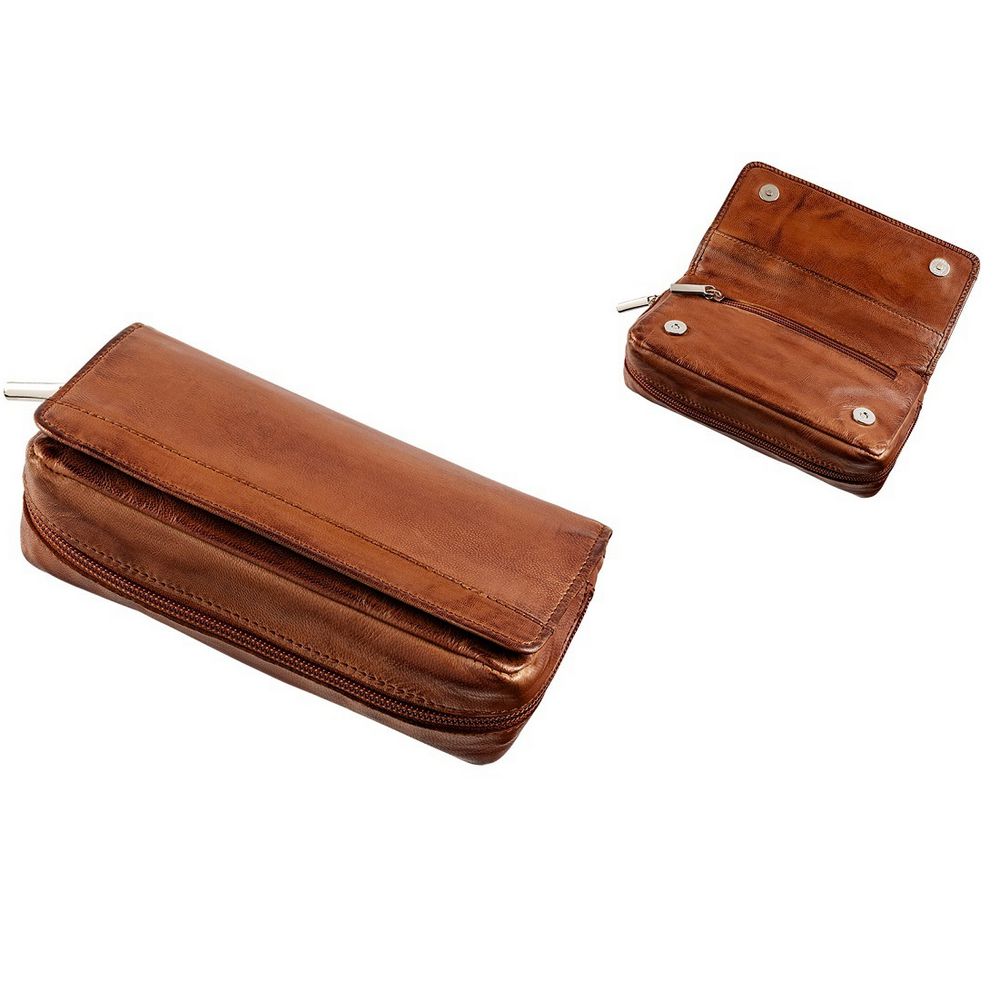 Angelo Pipe Bag in Goatskin for 2 Pipes - Brown - Pipe Accessories from Angelo at The Prince Webshop
