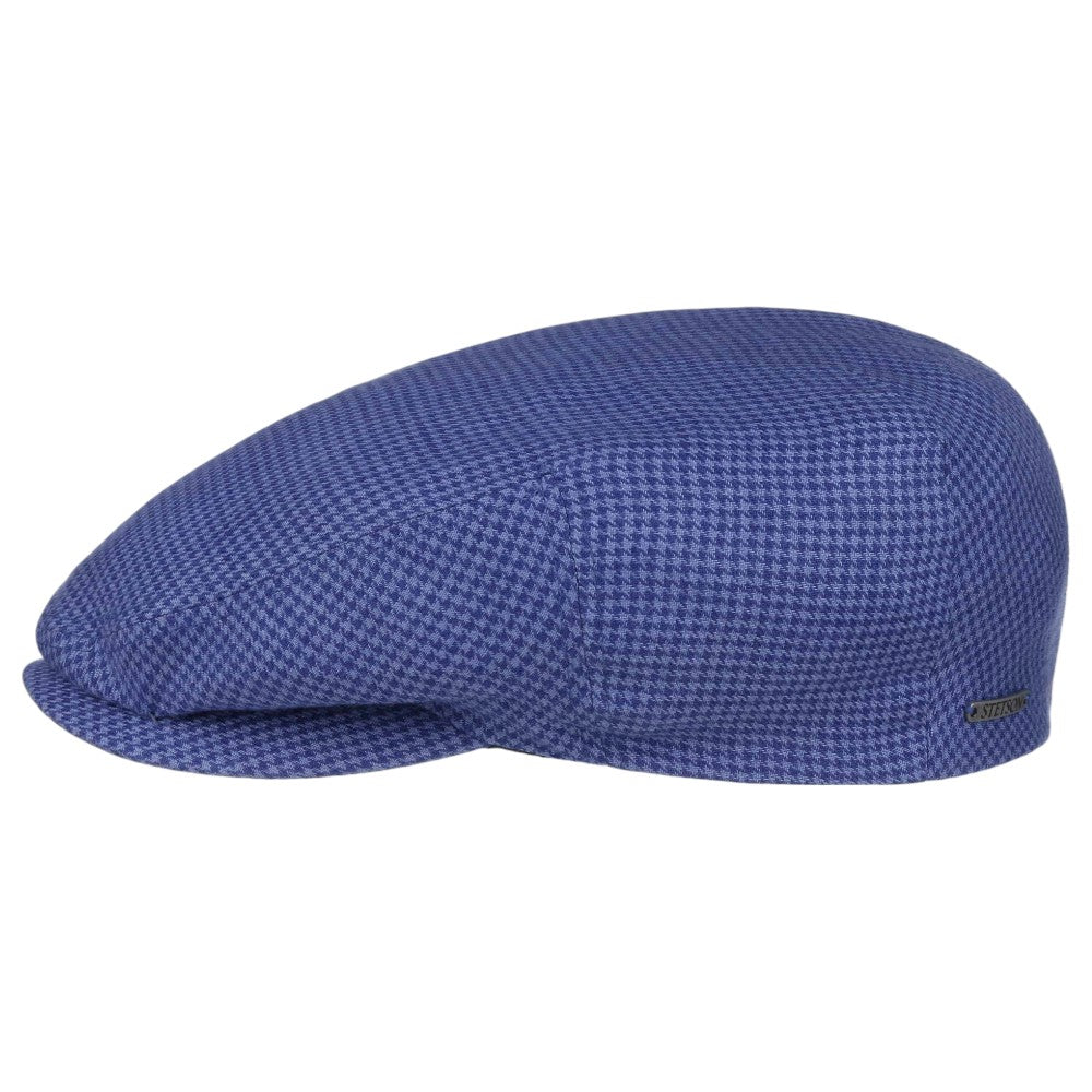 Kent Linen Houndstooth Stetson Golf Cap - Blå - Flat Cap fra Stetson hos The Prince Webshop