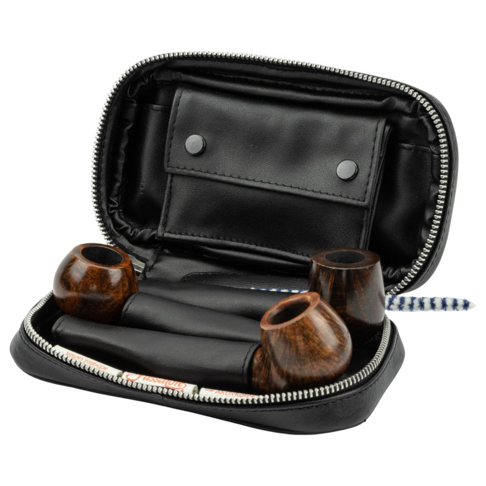 Passatore Leather Pipe Bag in Black Leather for 3 Pipes + Accessories - Pipe Accessories from Passatore at The Prince Webshop