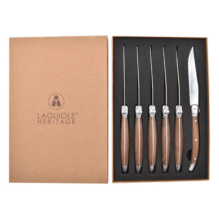 Laguiole 6 Steak Knive med Valnød-skaft - Gave Ide fra Laguiole hos The Prince Webshop