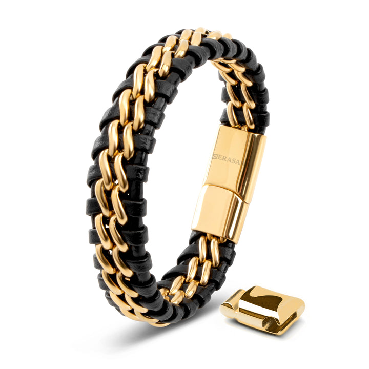 Læderarmbånd ”Steel” - Guld & Sort - Armbånd fra SERASAR hos The Prince Webshop