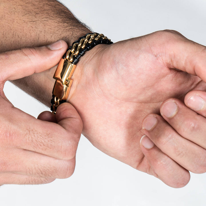 Læderarmbånd ”Steel” - Guld & Sort - Armbånd fra SERASAR hos The Prince Webshop