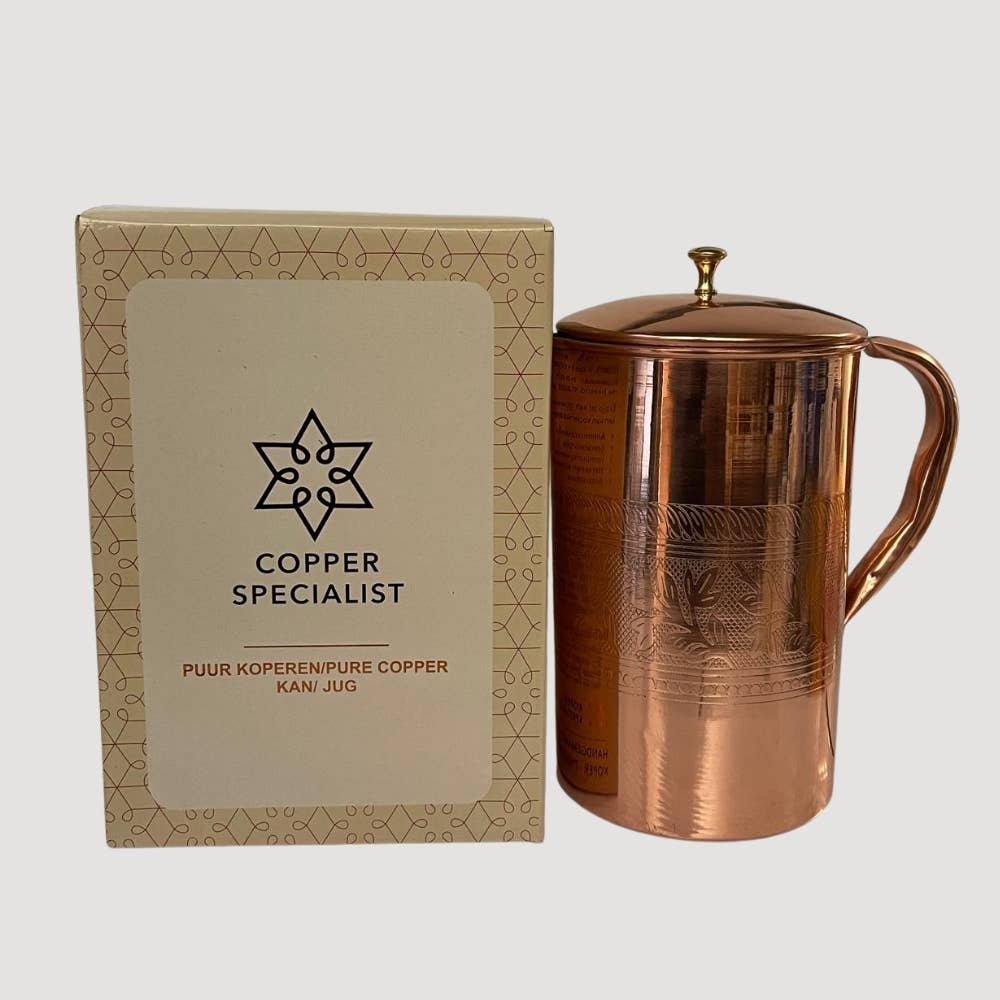 Ren kobberkande med blomsterkant og låg ± 2 liter - Bartender Gear fra Ayurveda Specialist B.V. hos The Prince Webshop