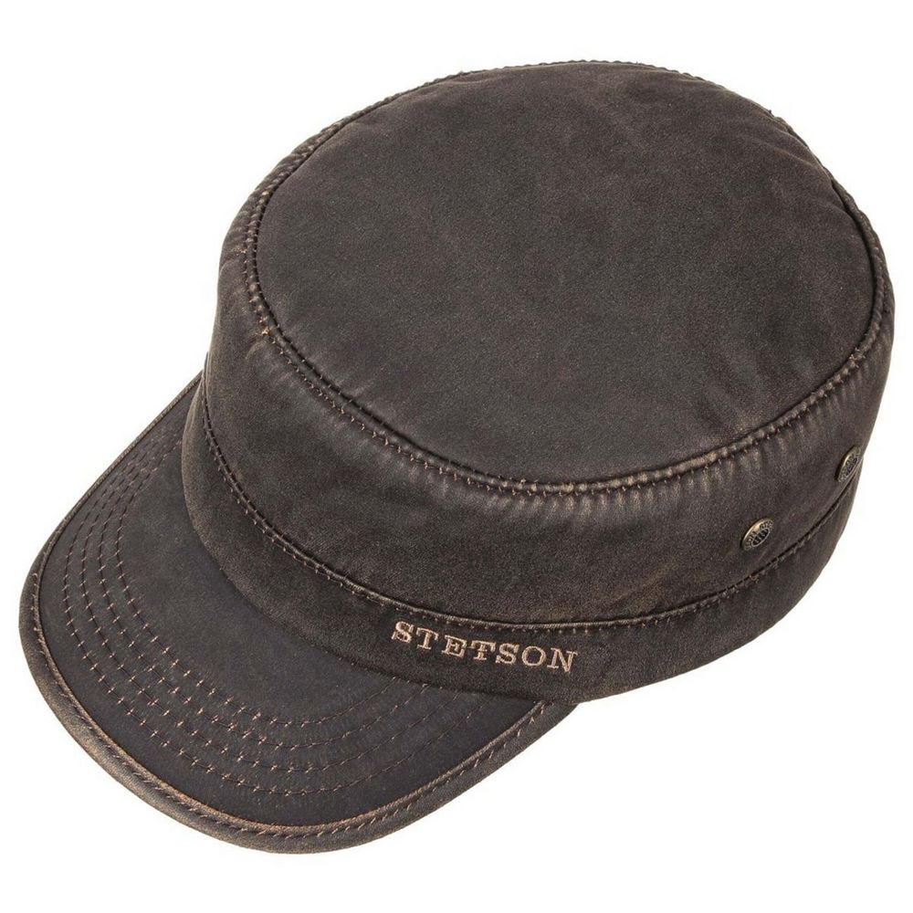 Stetson Oilskin Look Stetson Army Cap with Lining - Brown - Army Cap from Stetson at The Prince Webshop
