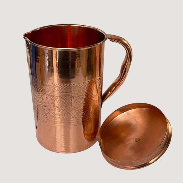 Ren kobberkande med blomsterkant og låg ± 2 liter - Bartender Gear fra Ayurveda Specialist B.V. hos The Prince Webshop