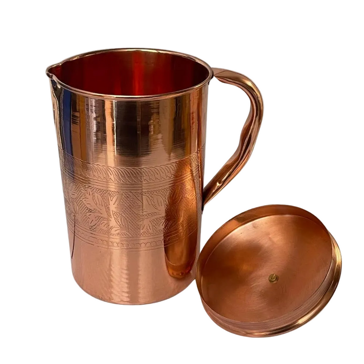 Ren kobberkande med blomsterkant og låg ± 2 liter - Bartender Gear fra Ayurveda Specialist B.V. hos The Prince Webshop