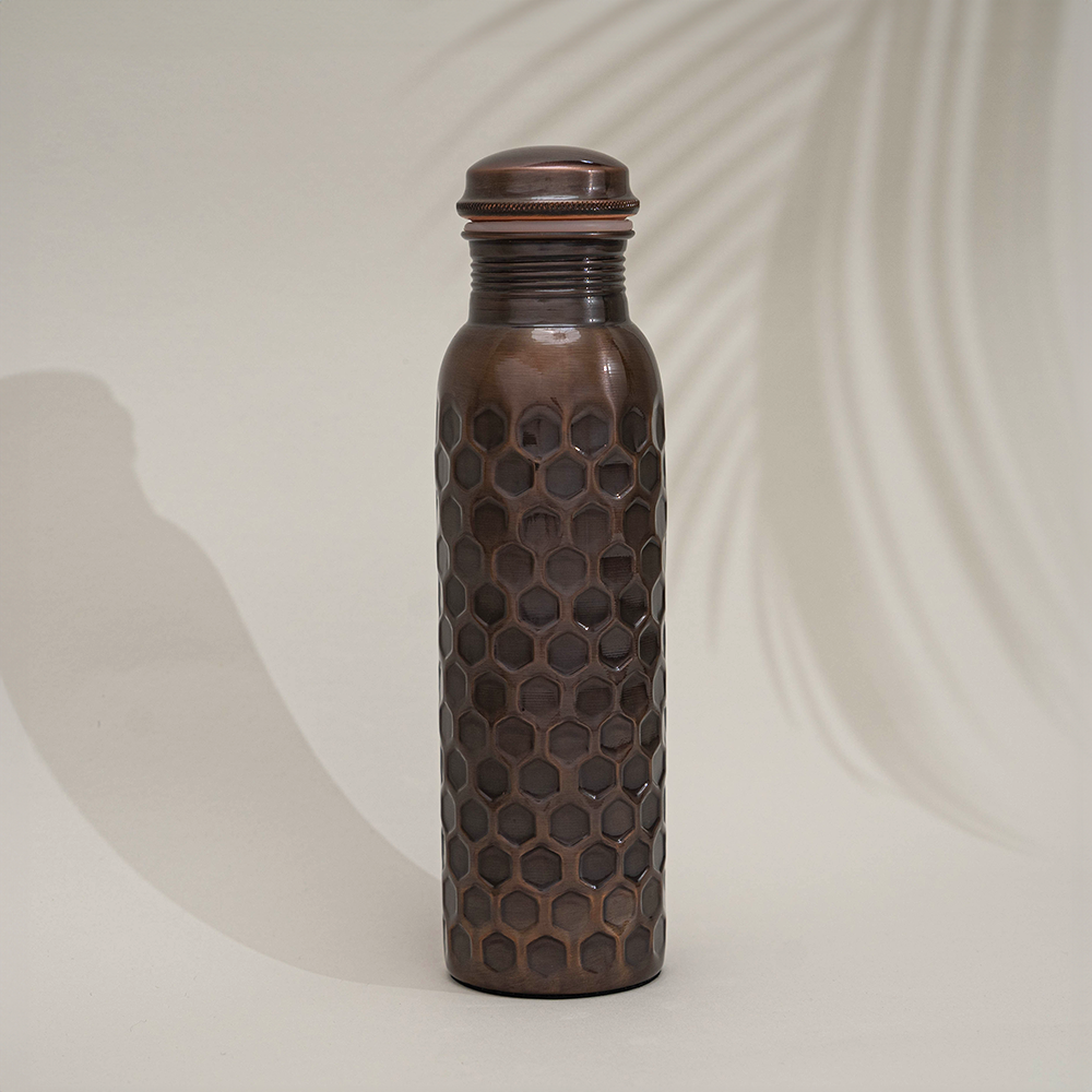Ren kobber vandflaske diamant antik ± 950 ml (tung) - Drikke Flaske fra Ayurveda Specialist B.V. hos The Prince Webshop