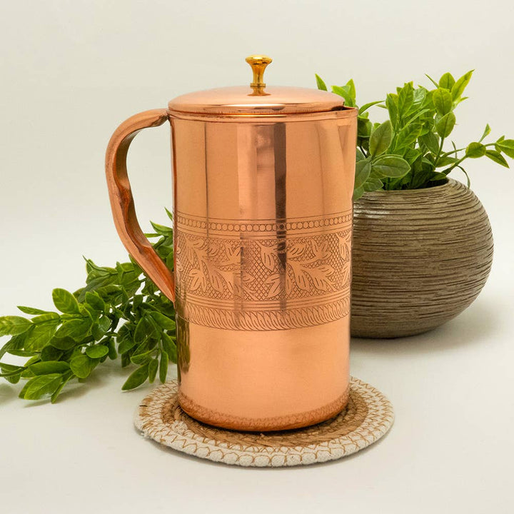 Pure Copper Jug Flower Pattern - 1.5 liter - Bartender Gear from Ayurveda Specialist B.V. at The Prince Webshop