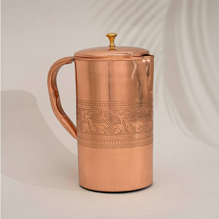 Pure Copper Jug Flower Pattern - 1.5 liter - Bartender Gear from Ayurveda Specialist B.V. at The Prince Webshop