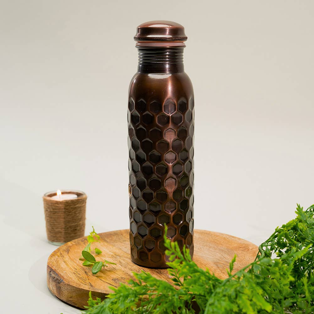 Ren kobber vandflaske diamant antik ± 950 ml (tung) - Drikke Flaske fra Ayurveda Specialist B.V. hos The Prince Webshop