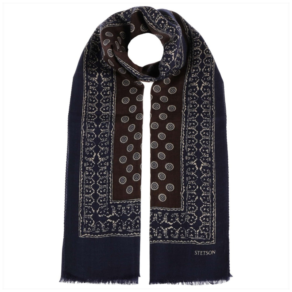 Stetson Scarf Wool Navy Brown Polka Dots