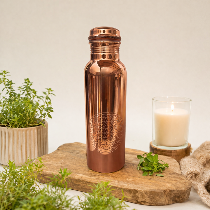 Ren poleret kobberflaske "Flower of Life" 850 ml
