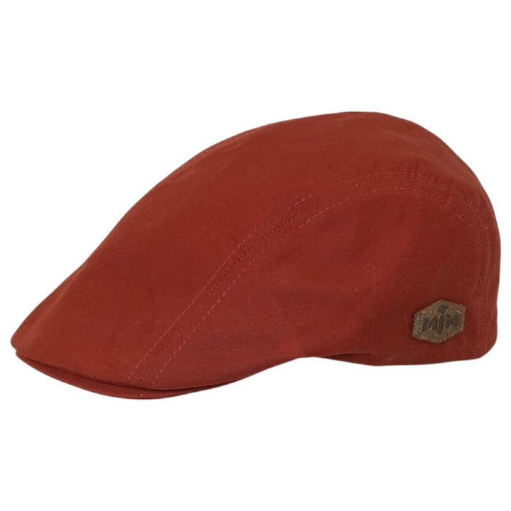 MJM Daffy 3 Staywax - Red Oilskin Sixpence - Flat Cap from MJM Hats at The Prince Webshop