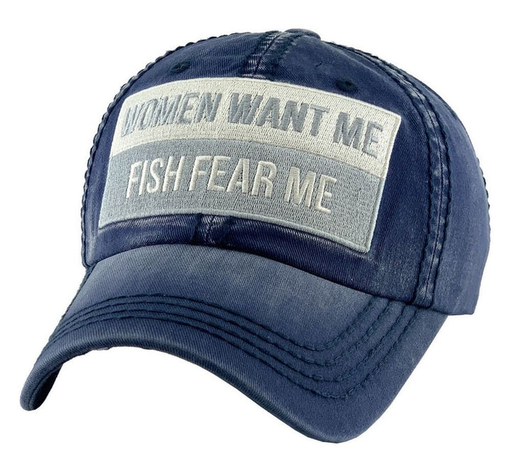 WOMEN WANT ME FISH FEAR ME VINTAGE BALLCAP - NAVY - Baseball Cap from Ethos at The Prince Webshop
