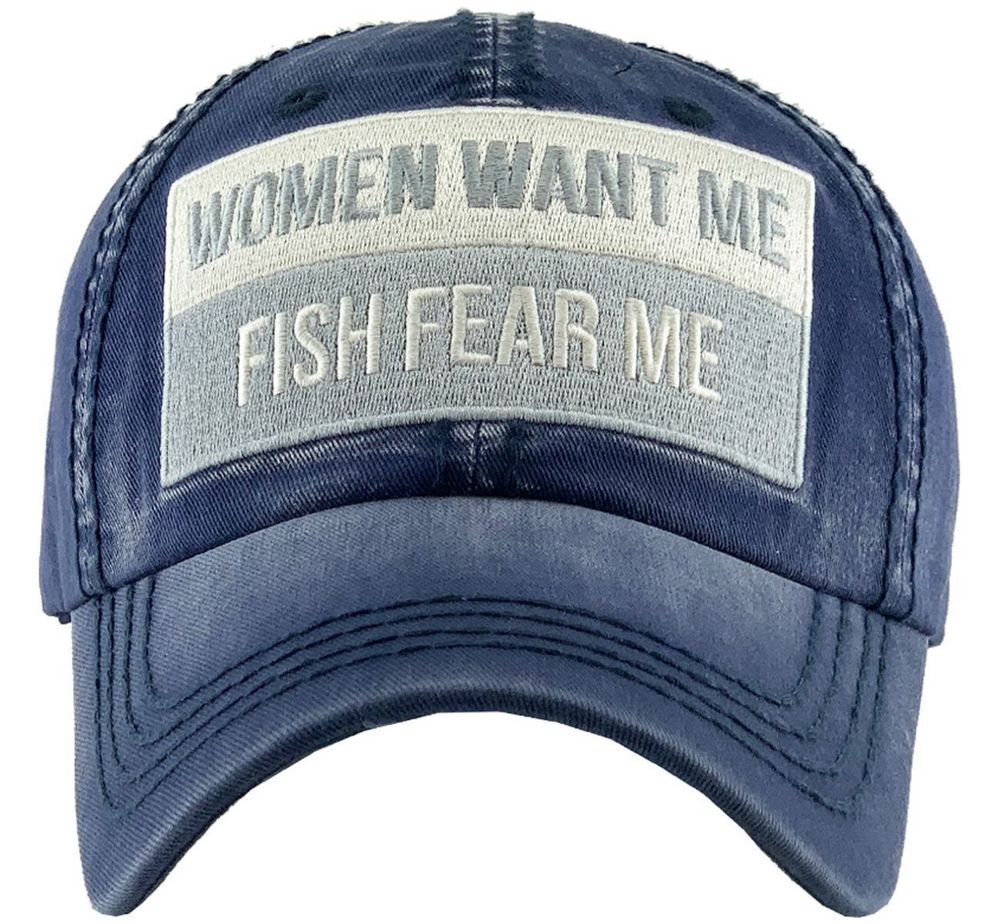 WOMEN WANT ME FISH FEAR ME VINTAGE BALLCAP - NAVY - Baseball Cap from Ethos at The Prince Webshop