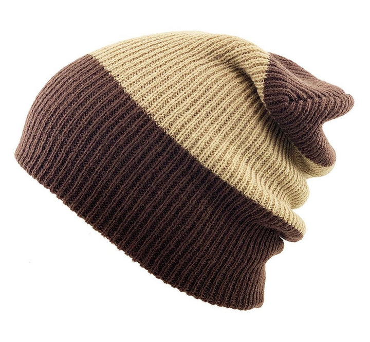 COFFEE STRIPED SLOUCH BEANIE - Brown Striped Beanie - Beanie from Ethos at The Prince Webshop