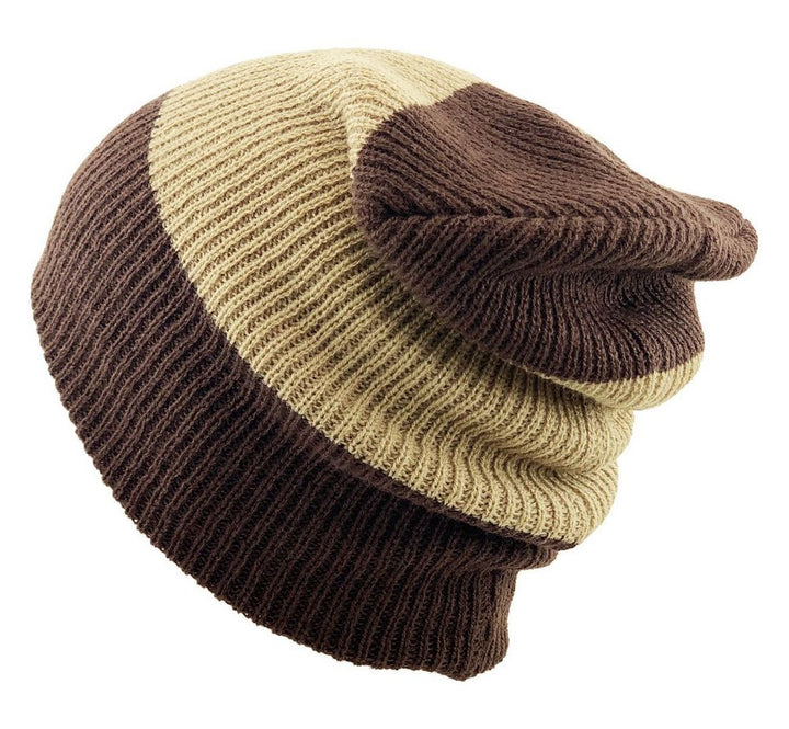 COFFEE STRIPED SLOUCH BEANIE - Brown Striped Beanie - Beanie from Ethos at The Prince Webshop
