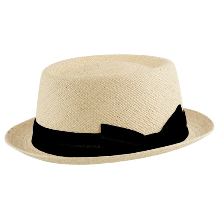 MJM LEO Pork Pie Panama Straw Hat - Natural / Black - Hat from MJM Hats at The Prince Webshop