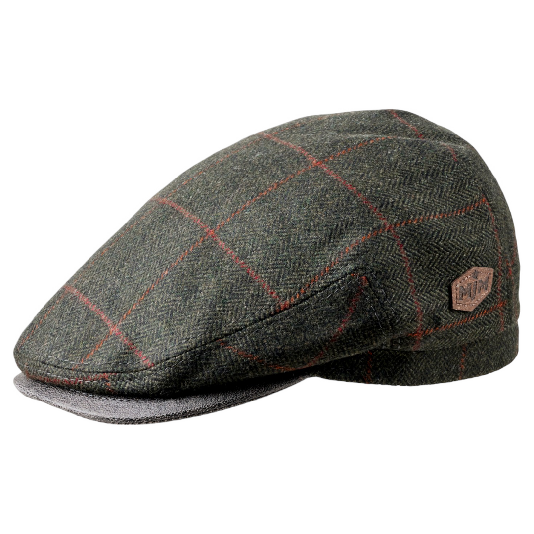 MJM Jordan 32 Virgin Wool Green Herringbone Sixpence - Flat Cap fra MJM Hats hos The Prince Webshop