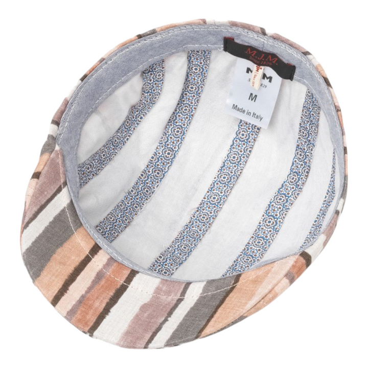 MJM Maddy Linen Beige Stripe Flat Cap - Flat Cap fra MJM Hats hos The Prince Webshop