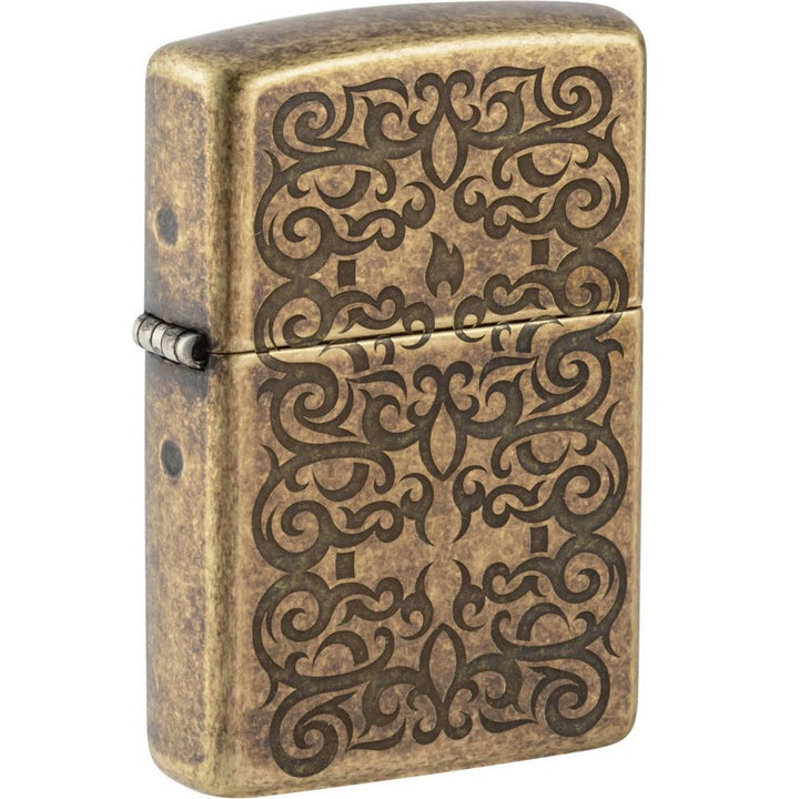 Zippo 60006435 Lighter - Antique Brass Etched Ornament - Zippo Lighter fra Zippo hos The Prince Webshop