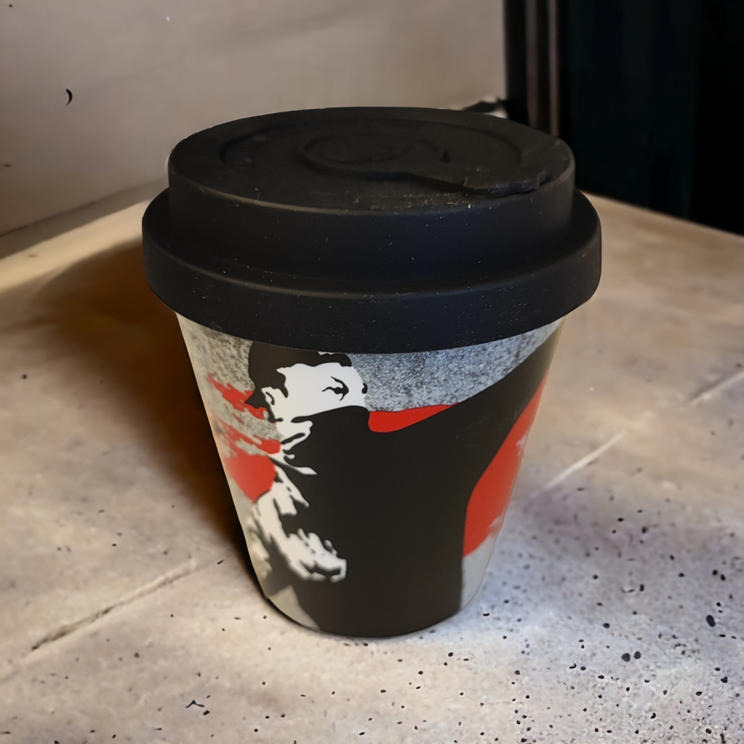 Banksy Travel Cup in RPET 230 ml - The Flower Thrower - Mug from URBAN.ITY at The Prince Webshop
