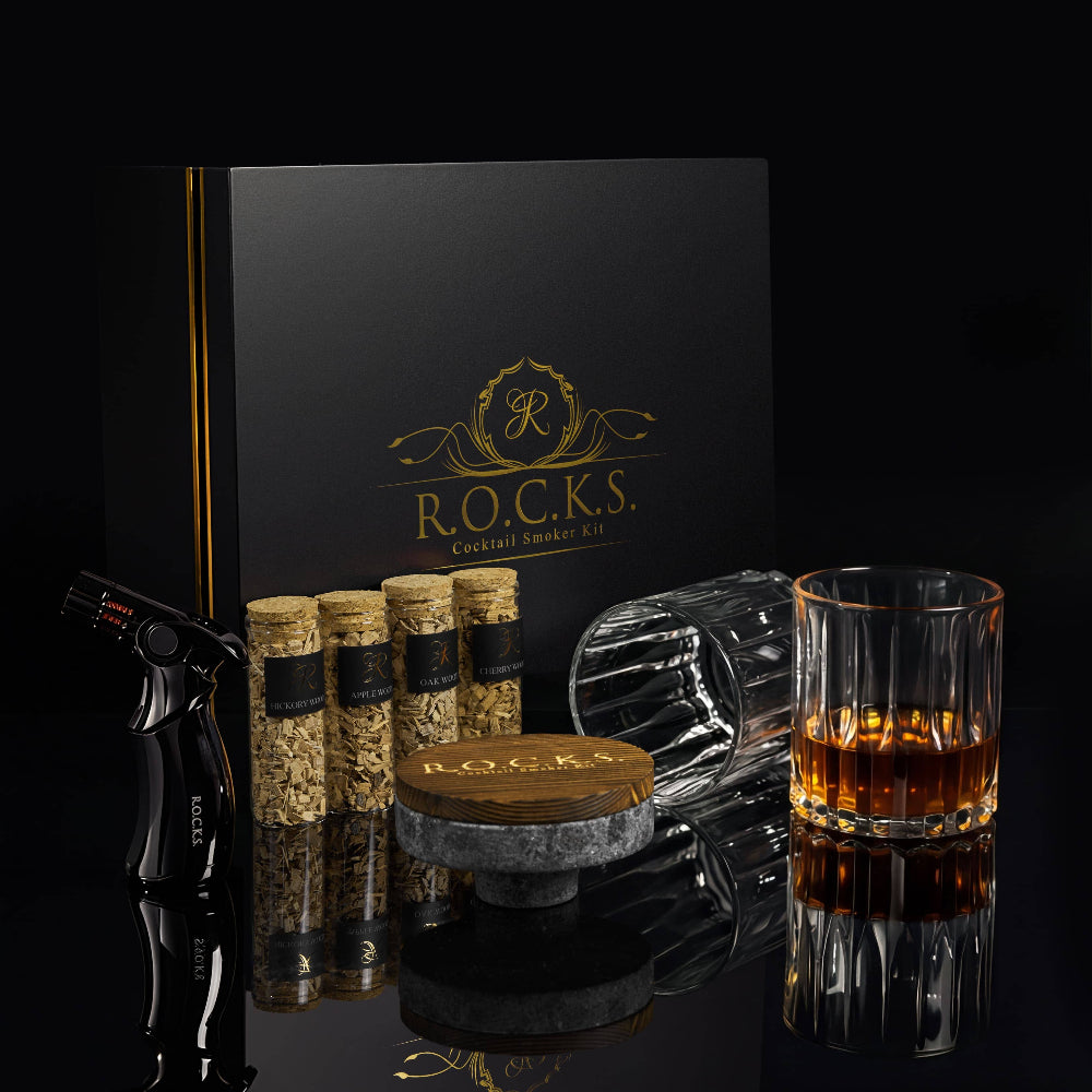 ROCKS Gavesæt: Whisky- og Cocktail Rygesæt - Bartender Gear fra ROCKS Whiskey Chilling Stones EU hos The Prince Webshop