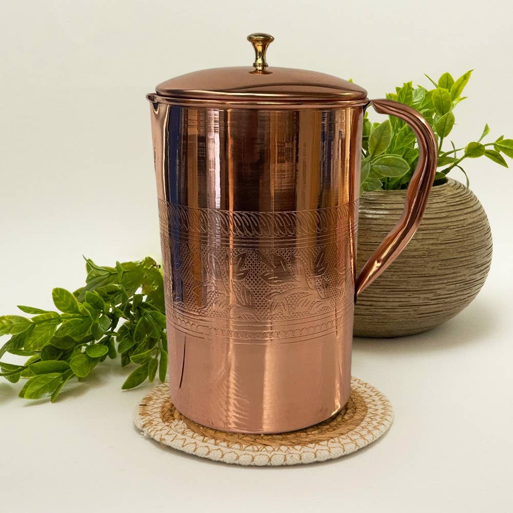 Ren kobberkande med blomsterkant og låg ± 2 liter - Bartender Gear fra Ayurveda Specialist B.V. hos The Prince Webshop