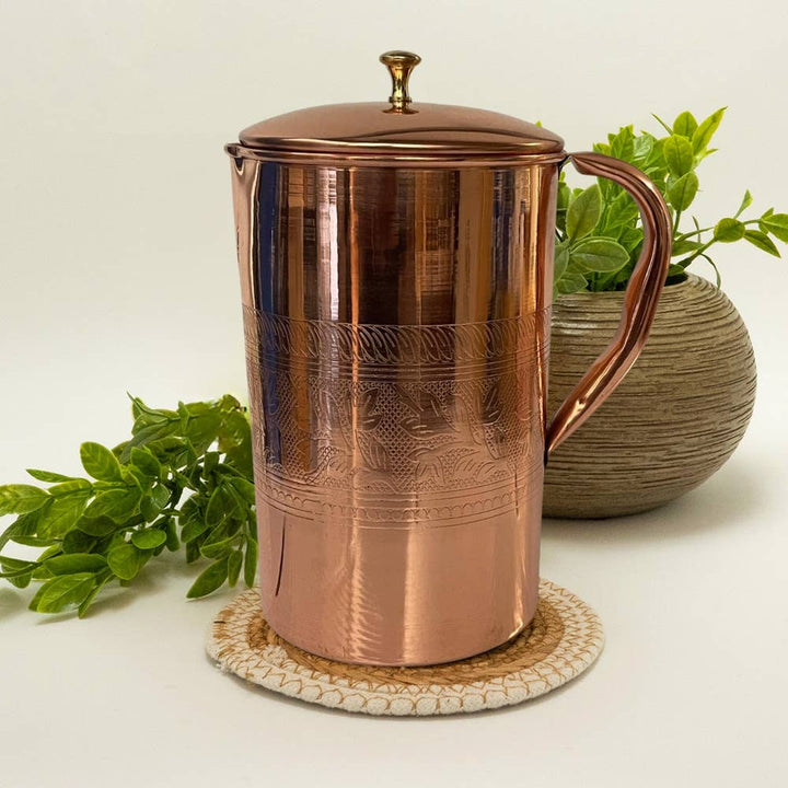 Ren kobberkande med blomsterkant og låg ± 2 liter - Bartender Gear fra Ayurveda Specialist B.V. hos The Prince Webshop