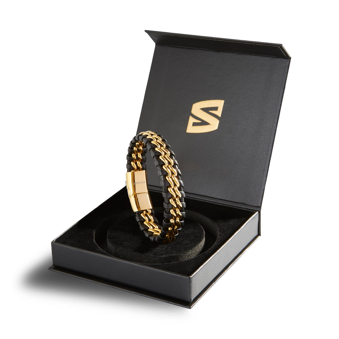 Læderarmbånd ”Steel” - Guld & Sort - Armbånd fra SERASAR hos The Prince Webshop
